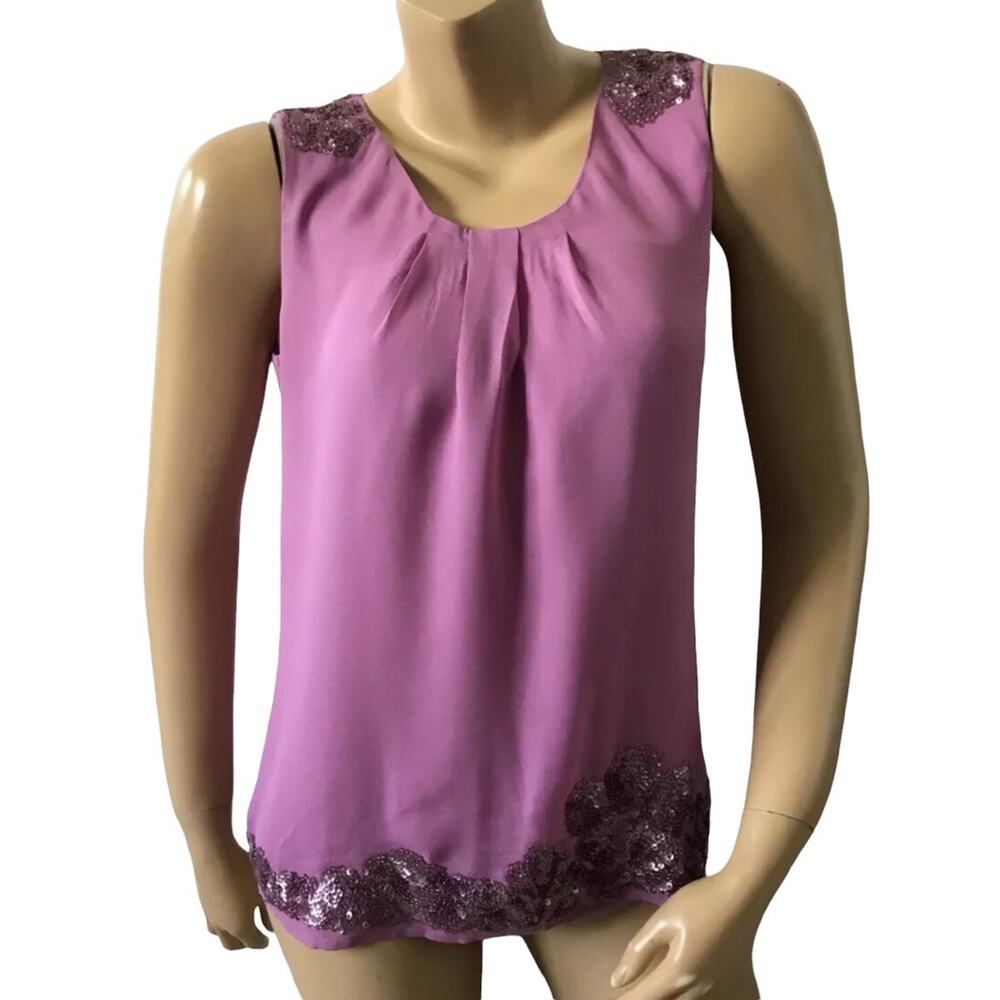 Talbots Tank Top Womens 4 Mauve Silk Sequin Embellished Sleeveless Blouse
